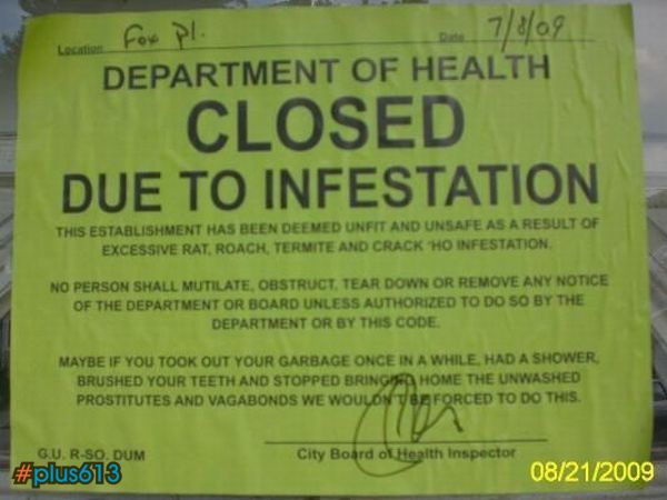 Closed due to crack ho infestation