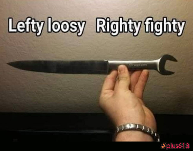Would prefer to fight using the knife than the spanner but anyway..