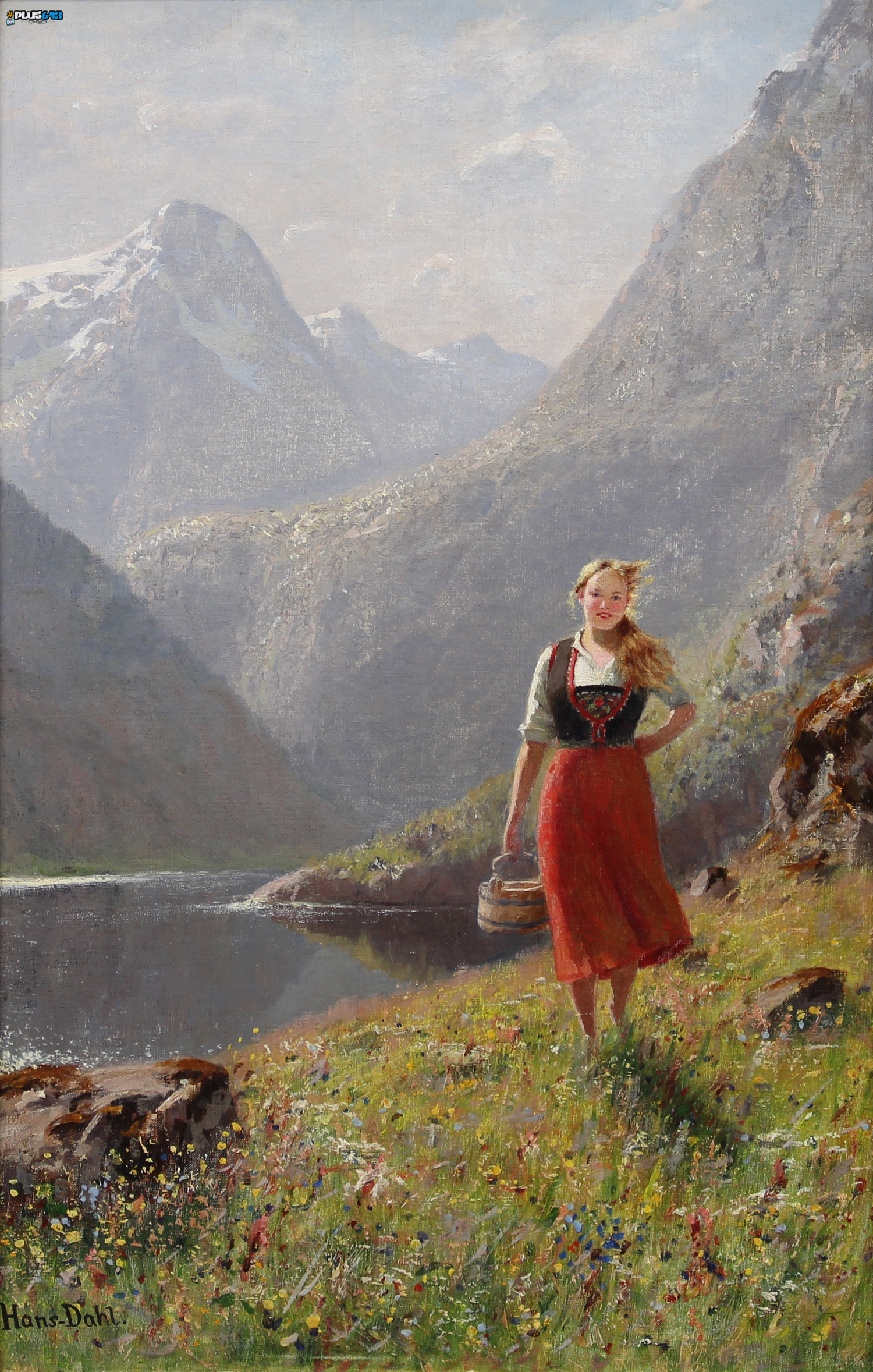 A Young Girl with a Basket in the Mountains by Hans Dahl
