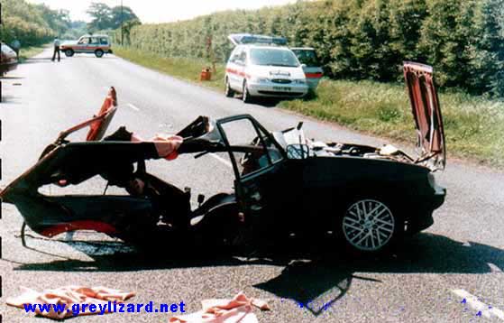 My car crash it was a Ford Fiesta XR2 story at my site: www.greylizard.net