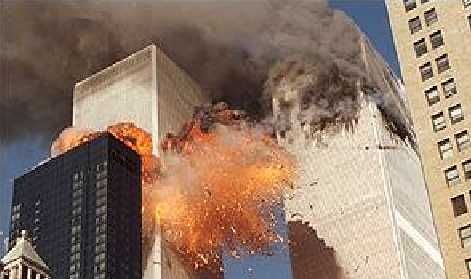 trade center in flames