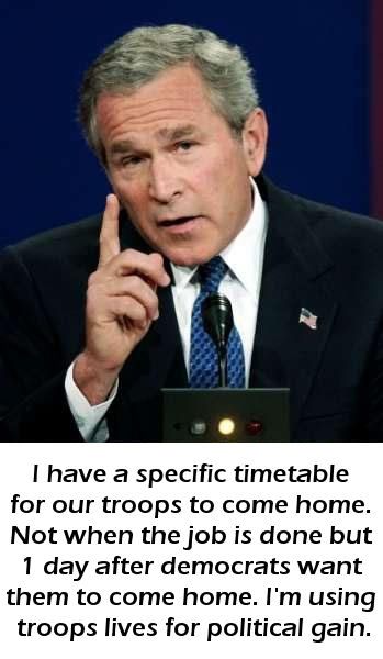 Bush placing troops lives in harms way for politics
