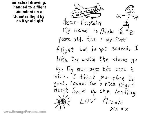 Qantas  A kids note to the pilot