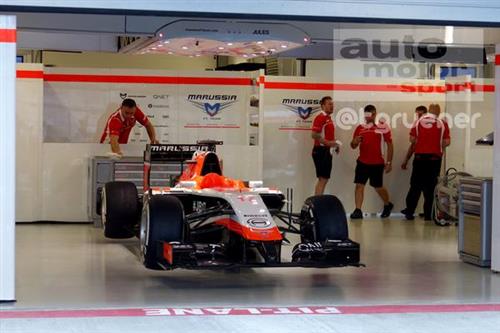 Jules Bianchi's Marussia F1 sits unused at the 2014 Russian Grand Prix