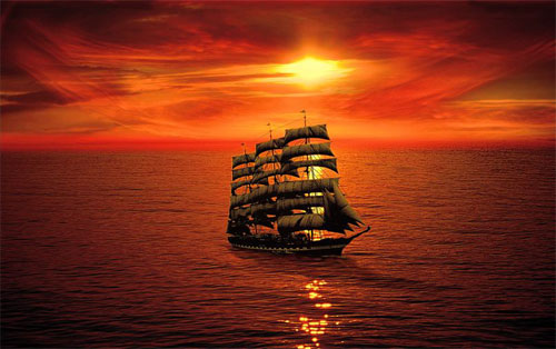 ship sunset