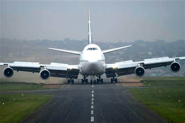 This airport's runway is 50ft wide, the 747's footprint is 42 feet wide.