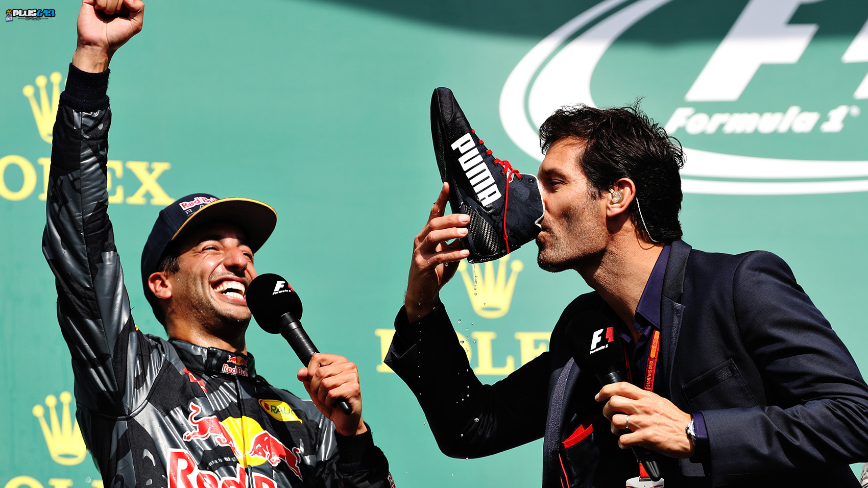 plus613 - culture in the blender - Mark Webber does a shoey from Daniel ...