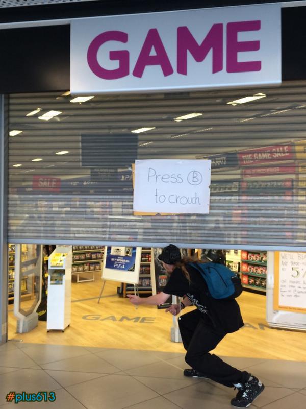 Video game store makes fun of broken door