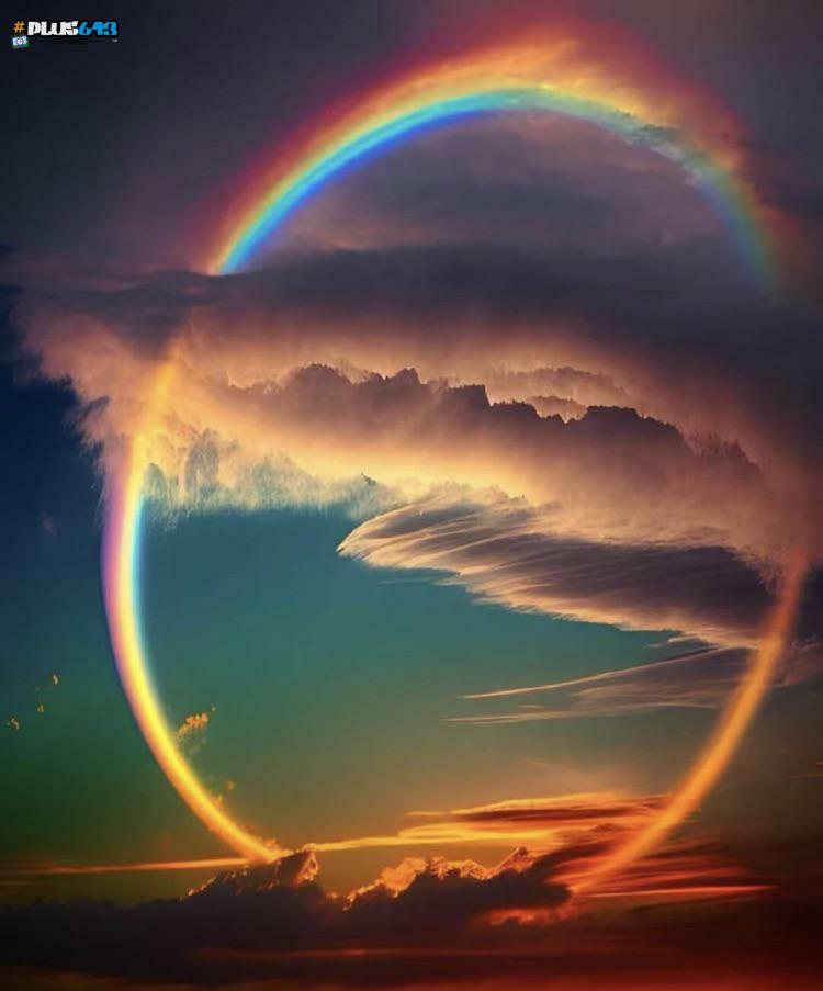 Image of a full rainbow taken 30k feet off the ground