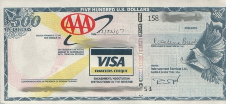 Fake VISA Travelers Check