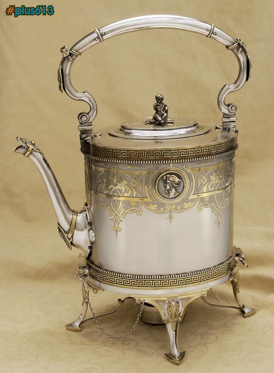 Gorham silver kettle and stand, c. 1861-1867