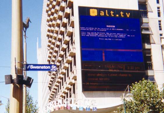 Crashed big screen TV in Melbourne city centre