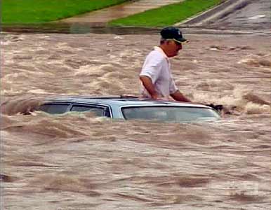 Driver stranded in flooding, Sydney, Australia
