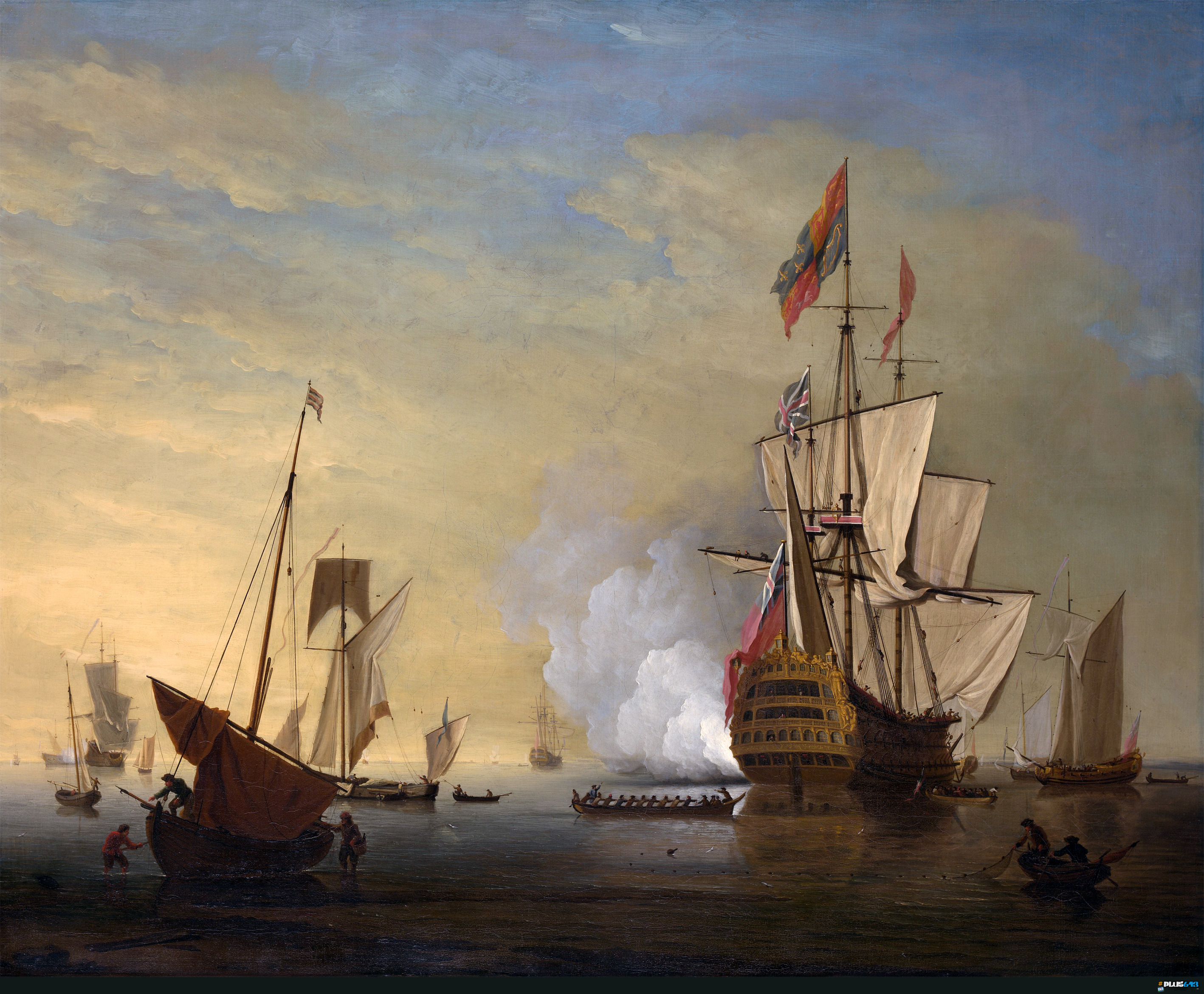 Wallpaper - Peter Monamy - An English Ship With Sails Loosened Firing a Gun