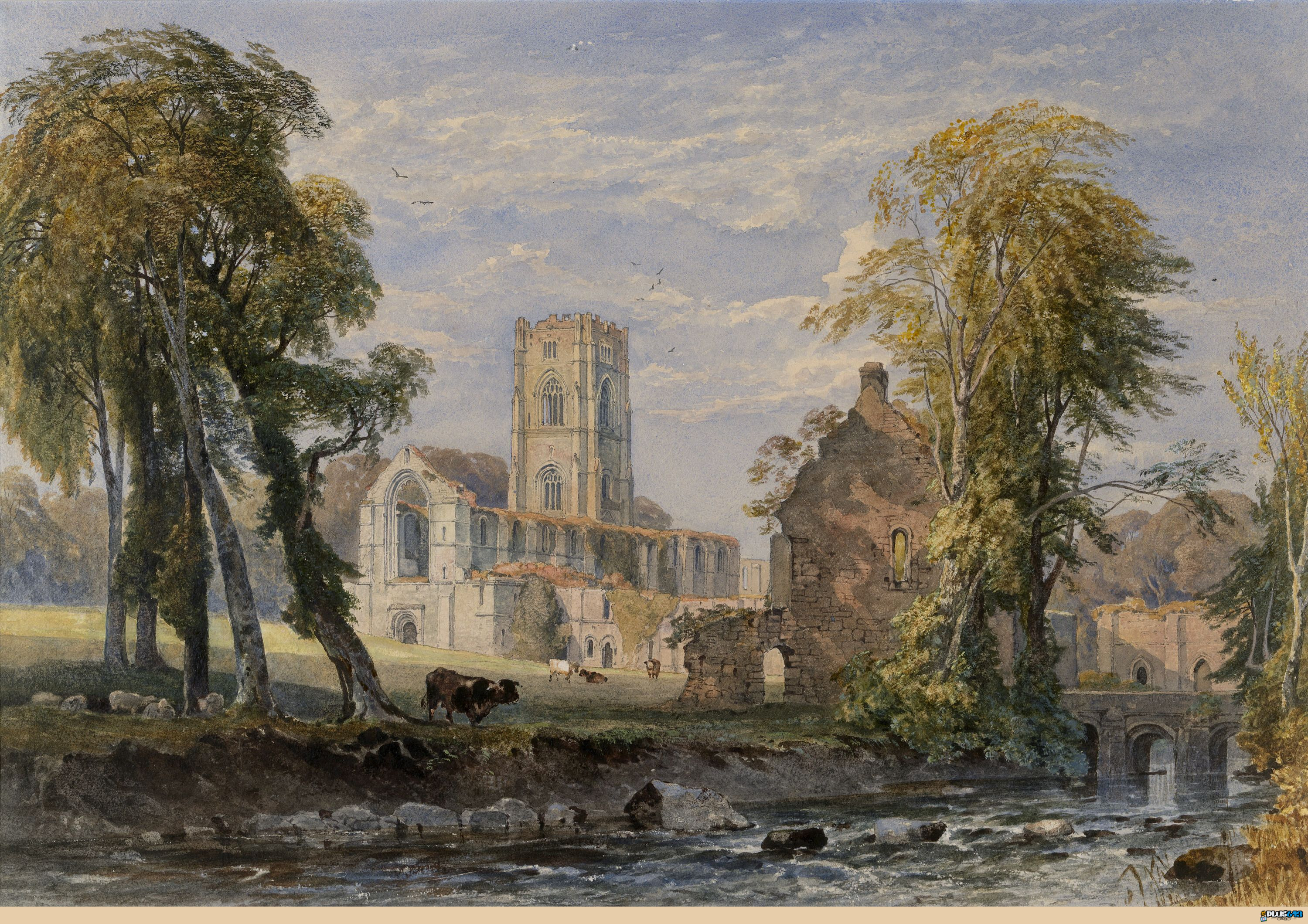 Wallpaper - George Arthur Fripp (U.K. 1813-1896) Fountains Abbey, Yorkshire