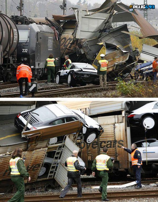 Train full of new Porsche 911s gets rear ended by freight train (Germany)