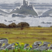 Corfe castle Dorset England acrylic