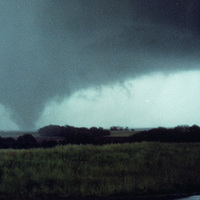 Lightning illuminates a tornado over Wichita, Kansas