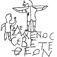 "Alexamenos worships his god."