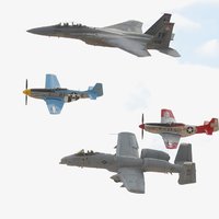 f-15, 2 p-51s + a-10 thunderbolt