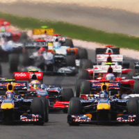 Mark Webber (AUS, left of picture) wins British Formula 1 Grand Prix