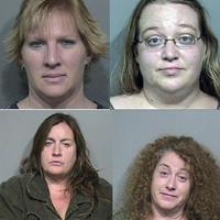 4women glued dick to stomack